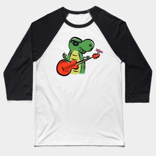 Guitarist Tyrannosaurus Dinosaur Dino Cartoon Cute Character Baseball T-Shirt